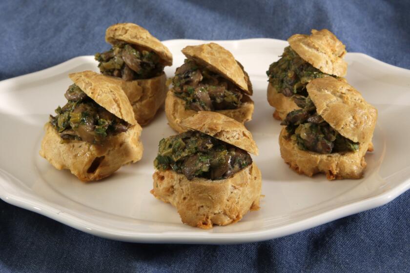 Passover gougeres with leeks and mushrooms.