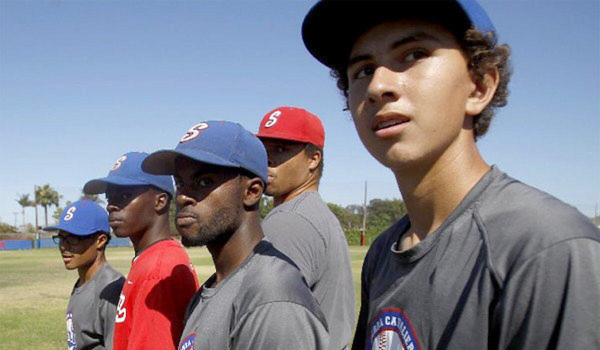 Thirteen out of 19 players on the Gardena Serra High School varsity baseball team are African-American.