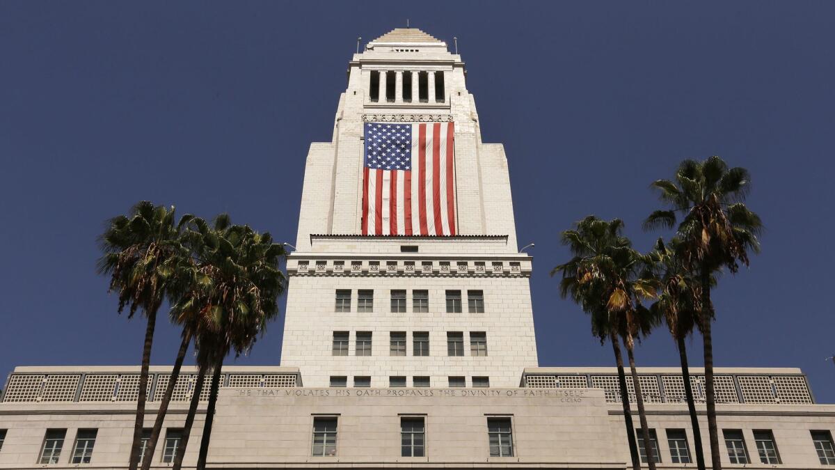 The City Ethics Commission fined a former City Council candidate and his treasurer for using laundered donations and misspending the money. Above, Los Angeles City Hall.