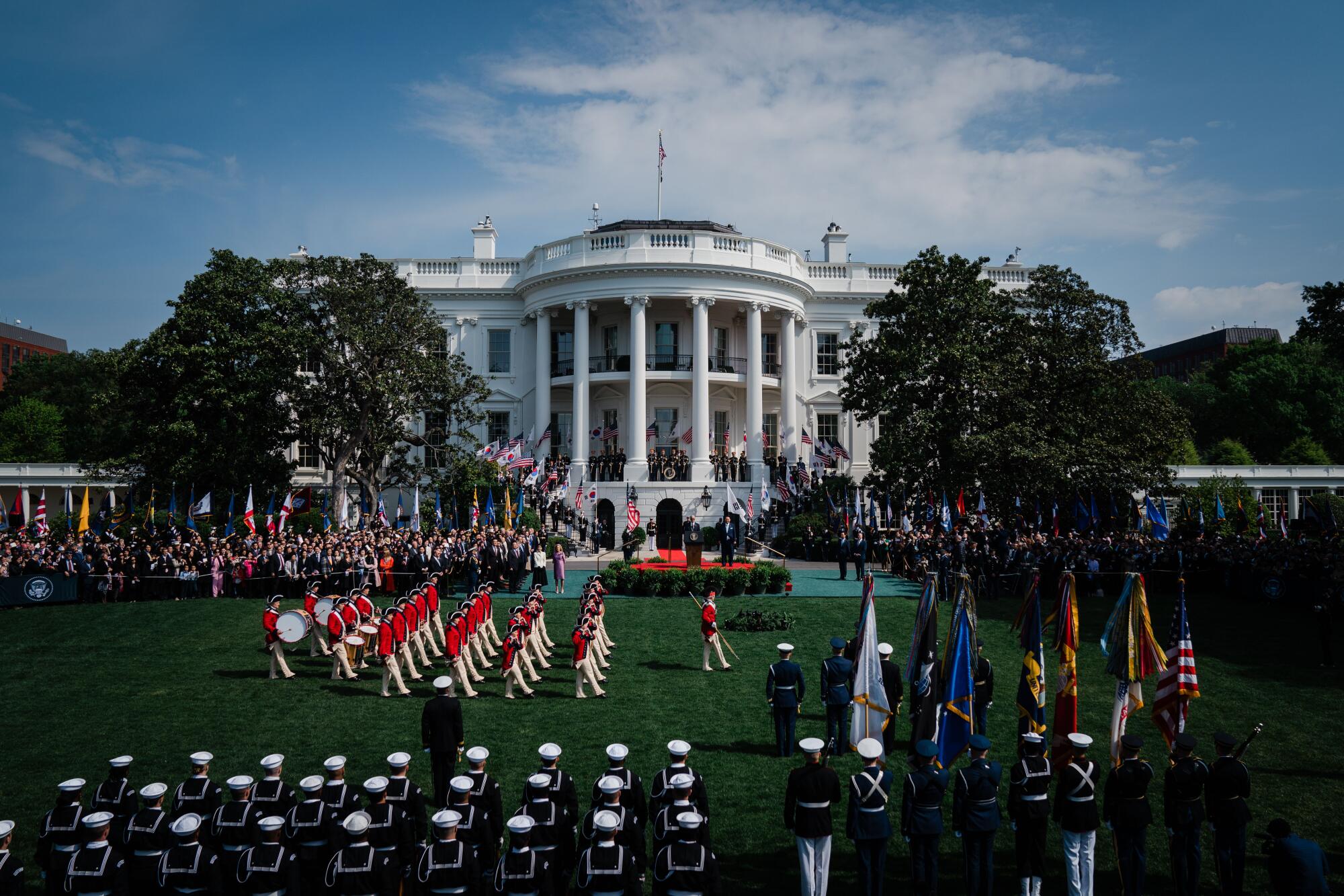 The Fife and Drum Corps marches at the South Lawn of the White House