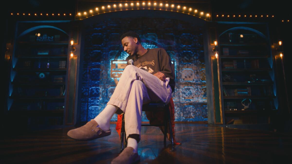 Jerrod Carmichael on stage during a scene from his new reality show on HBO.