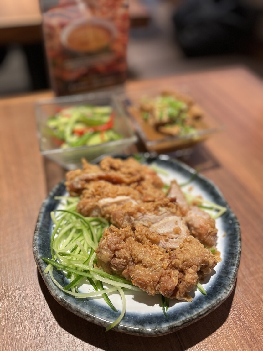 The chicken cutlet at Le Shrimp Ramen in Costa Mesa.