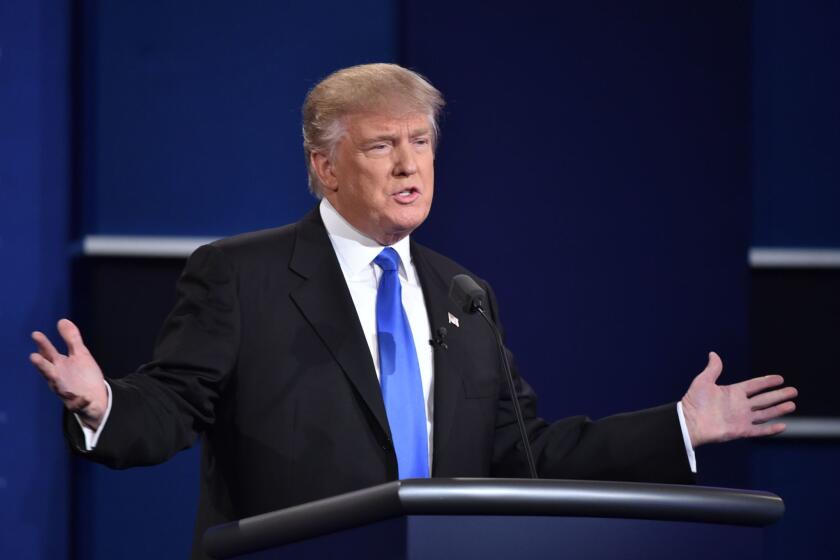 Republican presidential nominee Donald Trump speaks during Monday night's debate.