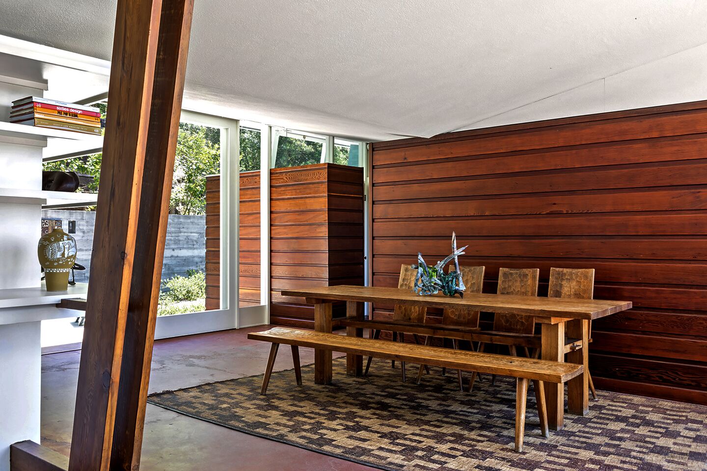 AFTER - DINING ROOM A once-forgotten, John Lautner-designed home in Echo Park has been reborn thanks to its new owner, fashion designer Trina Turk.