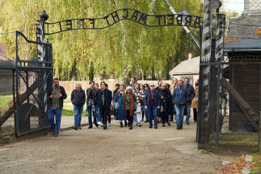 Hershey Felder's "The Assembly" group enter the Auschwitz death camp.