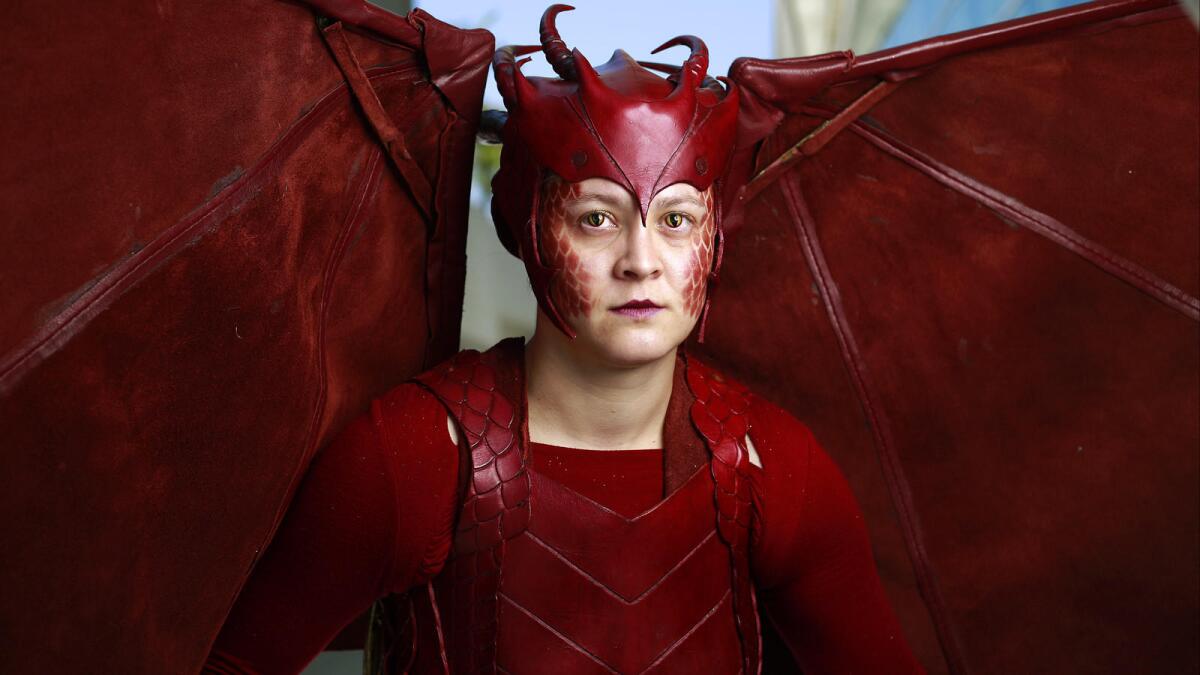 Vana Ellison of Las Vegas in costume as the dragon Smaug from "The Hobbit."