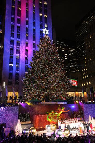 The Norway spruce stands at Rockefeller Center during the tree lighting ceremony on November 30, 2010.