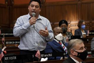 FILE - Connecticut State Representative Joe de la Cruz (D-Groton) announces he will not be running for re-election during the opening day of the legislative session Wednesday, Feb. 9, 2022, at the State Capitol in Hartford, Conn. In efforts to raise the salaries of lawmakers, advocates in several states say there needs to be better pay to help improve diversity in statehouse ranks, in terms of race and ethnicity and economic background. Legislative proposals are pending in places including Connecticut and Oregon, states where lawmakers have recently announced they are not seeking re-election to part-time legislatures because they can no longer afford to serve. (Dana Jensen/The Day via AP)