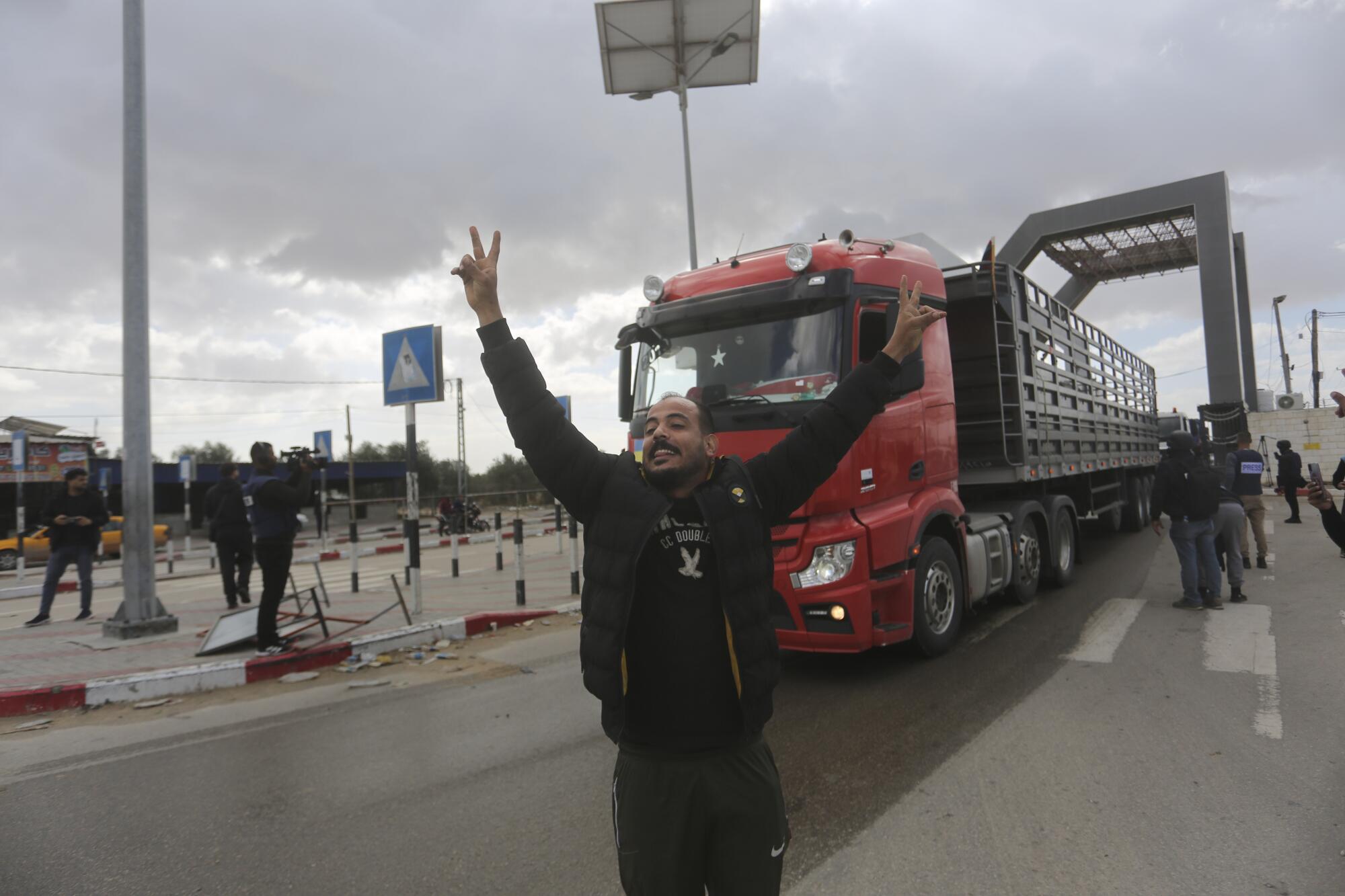 Humanitarian aid convoy entering Gaza from Egypt