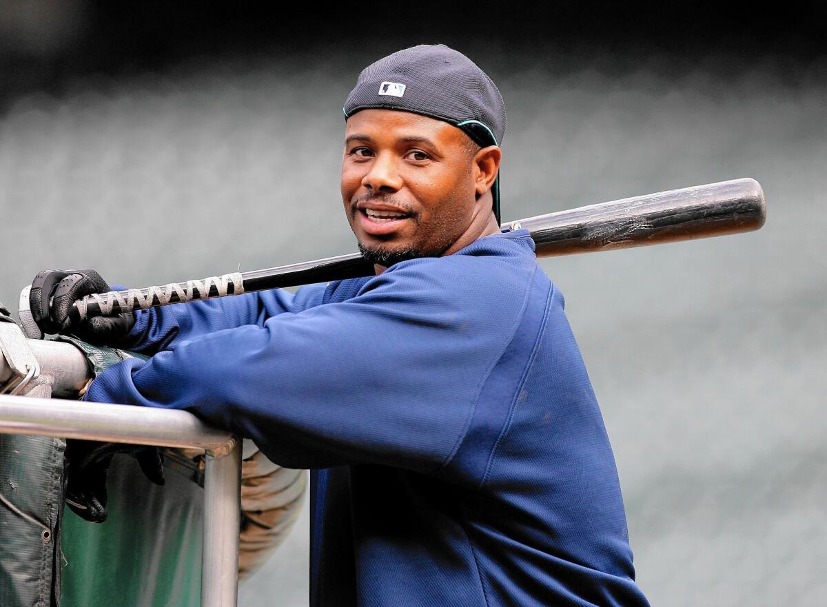 Outfielder Ken Griffey Jr of the Seattle Mariners bats against the