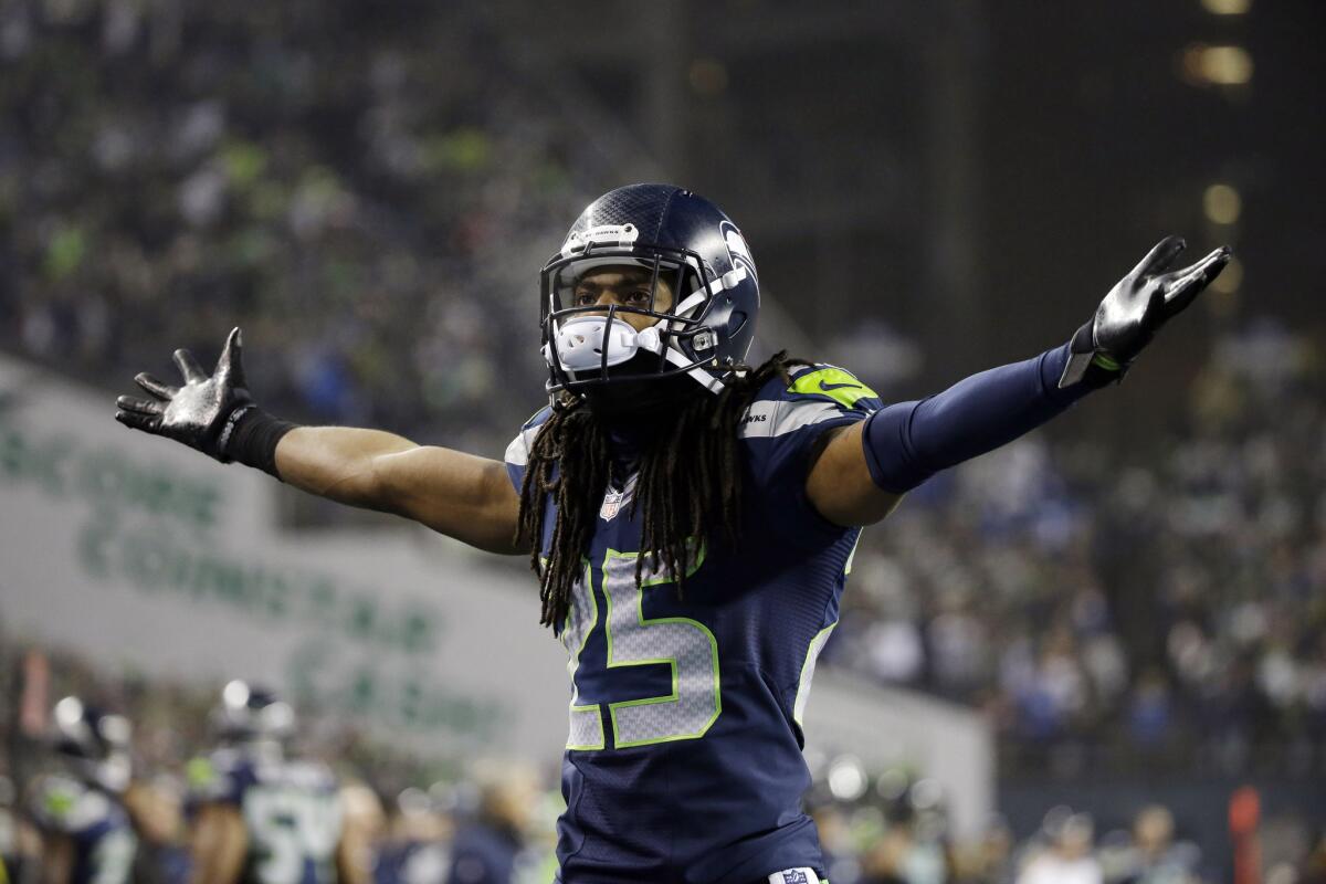 Seahawks cornerback Richard Sherman potentially could face off against Tom Brady and the Patriots in the Super Bowl. The two have a bit of a history after Sherman got in Brady's face after picking him off during a game two years ago.