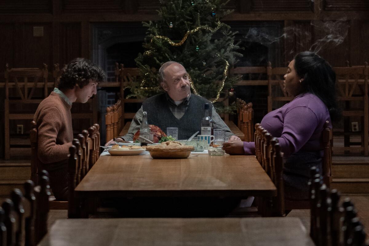 (Left to right) Dominic Sessa stars as Angus Tully, Paul