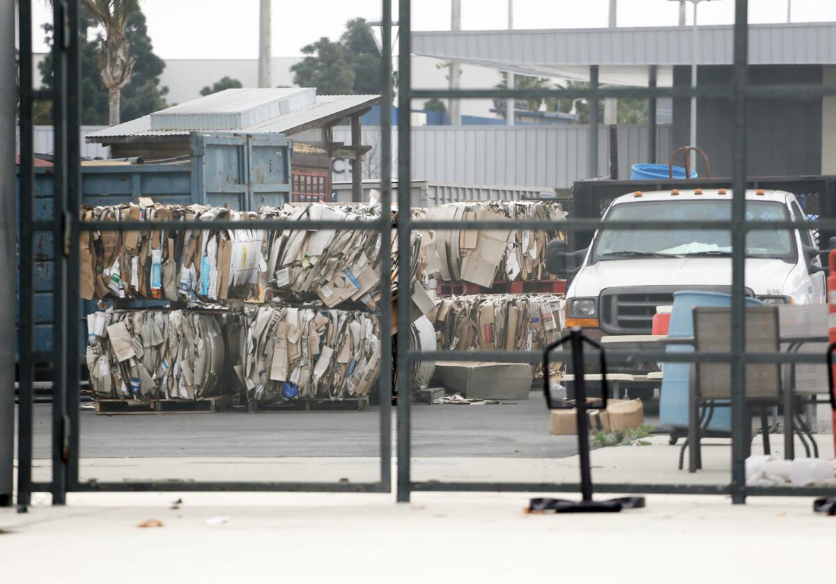 Recyclable material is left at the Orange Coast College's Recycling Center.