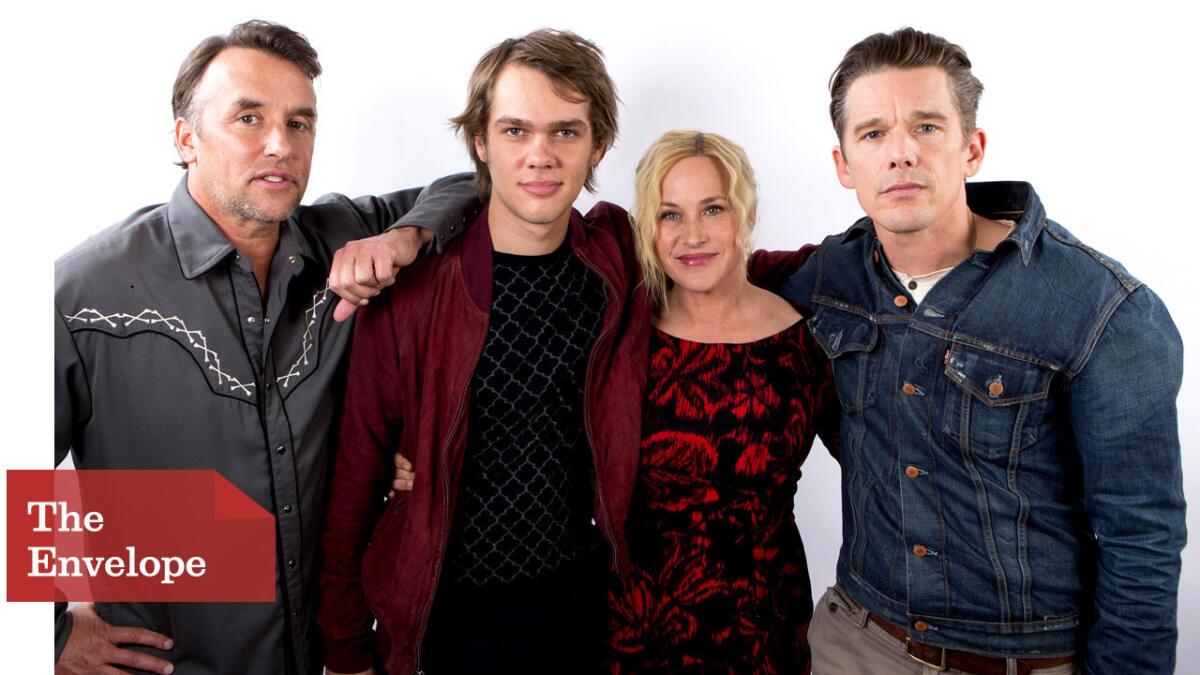 Director Richard Linklater, left, talks about the cross-generational lessons learned through 12 years of filming "Boyhood" with costars Ellar Coltrane, Patricia Arquette and Ethan Hawke.
