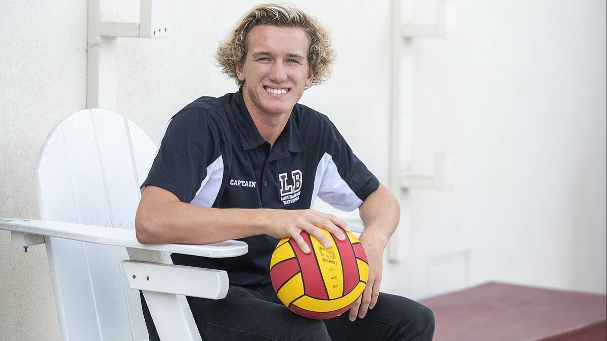 Laguna Beach High boys' water polo senior Colton Gregory, who led the Breakers in goals scored as a sophomore and junior, is on pace to do it again this season.