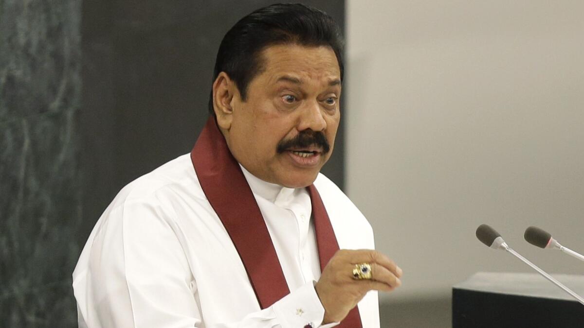 Former Sri Lankan President Mahinda Rajapaksa addresses the 68th session of the United Nations General Assembly on Sept. 24, 2013, at U.N. headquarters.