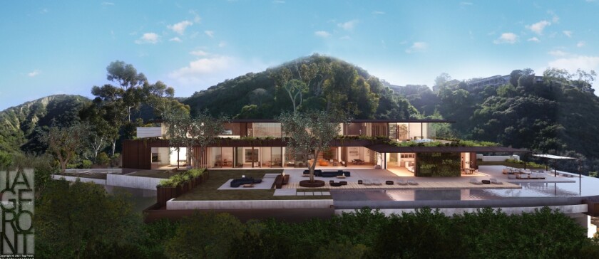 A rendering depicts an 18,436-square-foot house planned for NBA player Tobias Harris and his fiancée, Jasmine Winton.