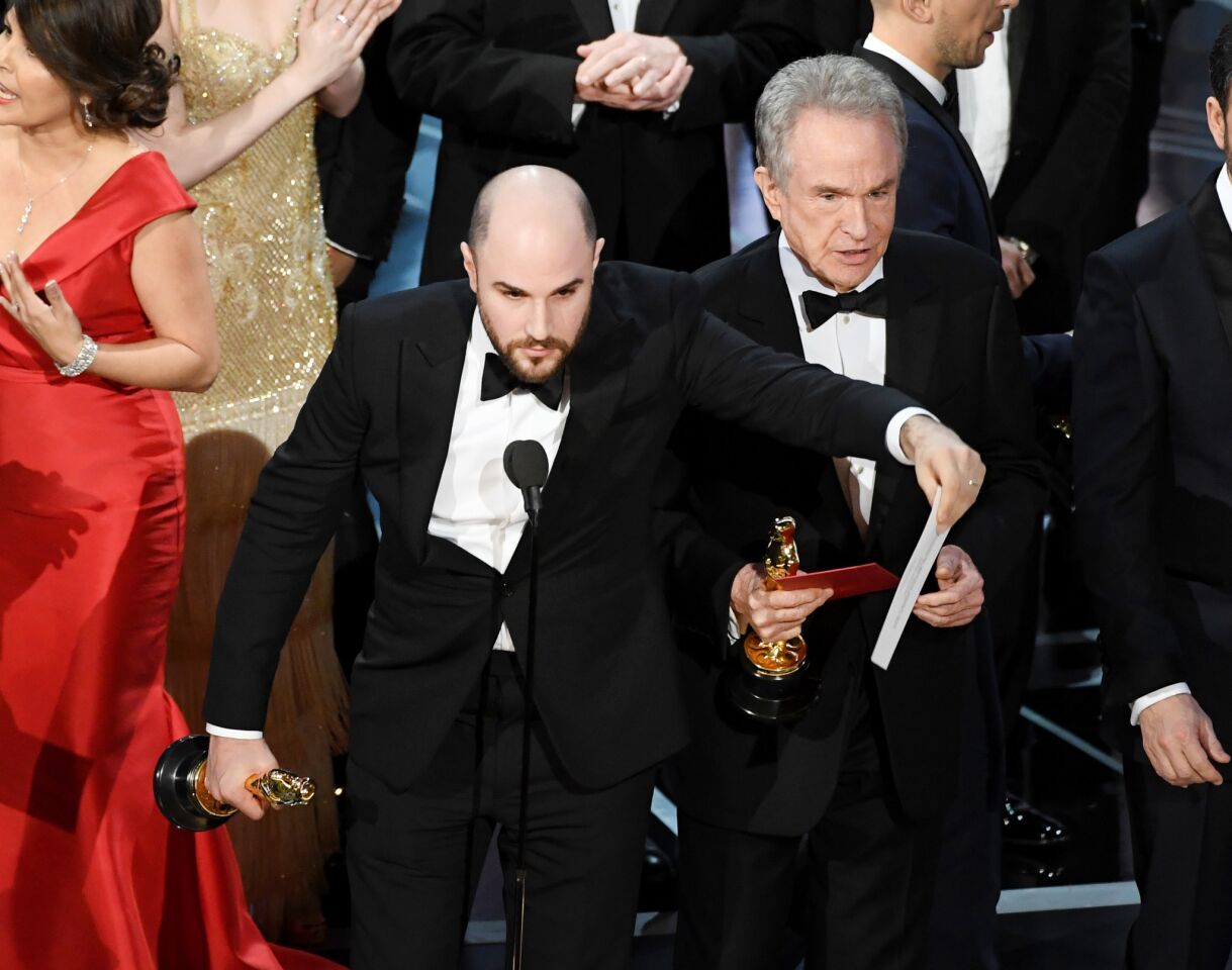 "La La Land" producer Jordan Horowitz points to "Moonlight" as being the winner of the best picture Oscar.