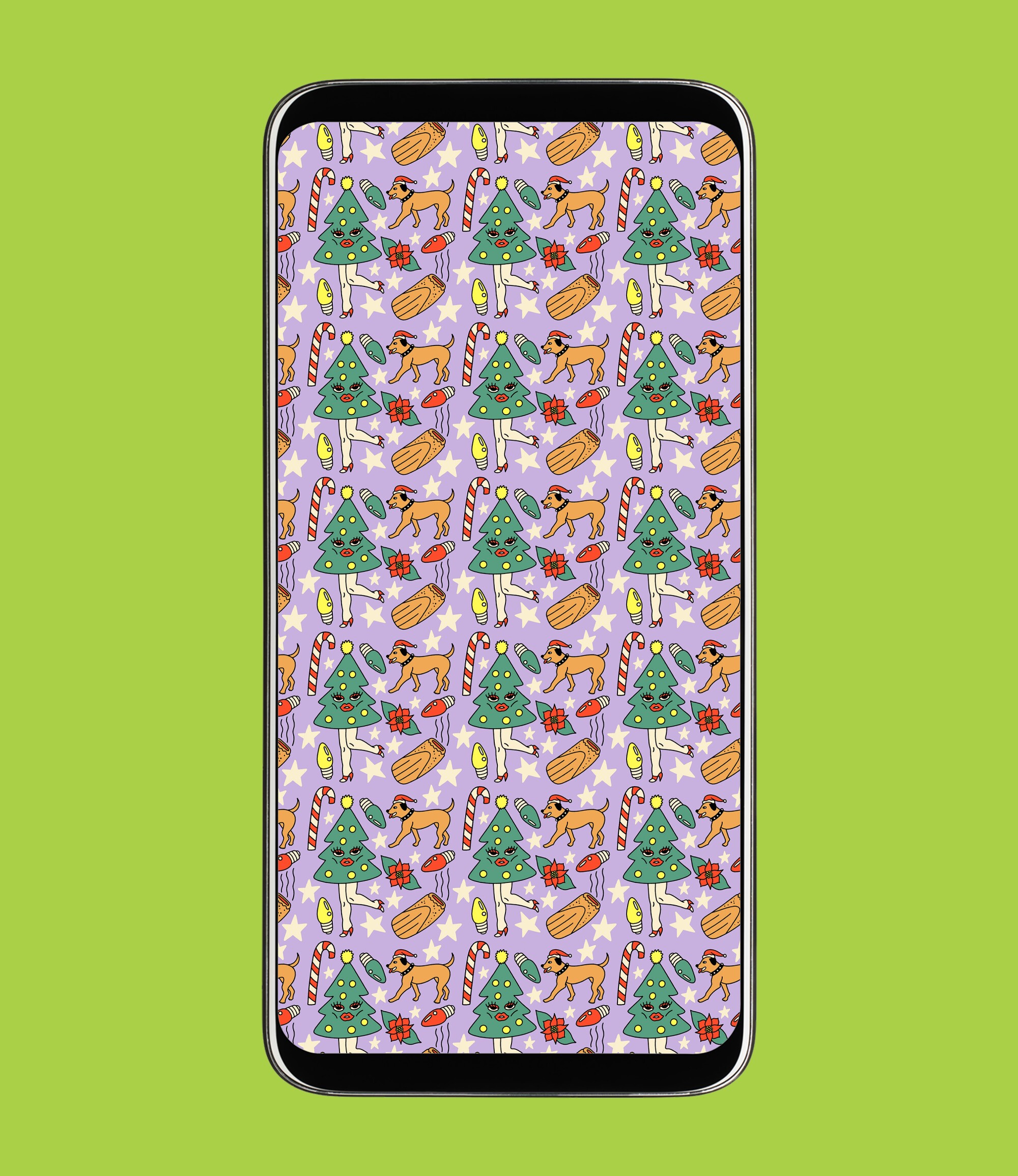 Mockup of a phone background with a Christmas illustration.