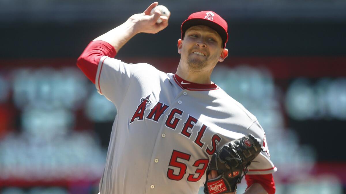 Angels pitcher Trevor Cahill delivers against the Minnesota Twins on May 15. The Angels fell to the Twins 8-7.