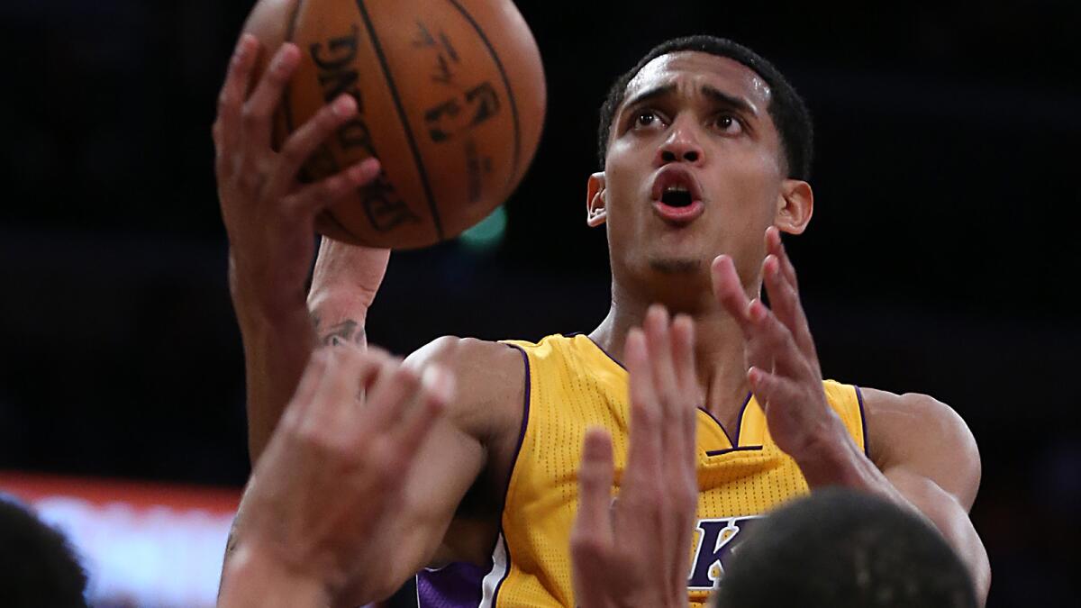 Lakers guard Jordan Clarkson shoots against the Mavericks at Staples Center on Jan. 26.