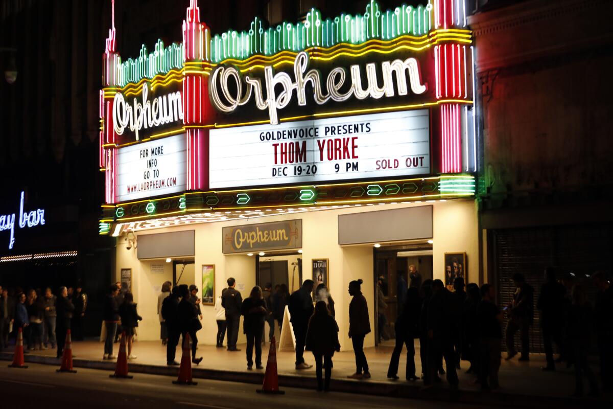 Fans outside the Orpheum in downtown Los Angeles.