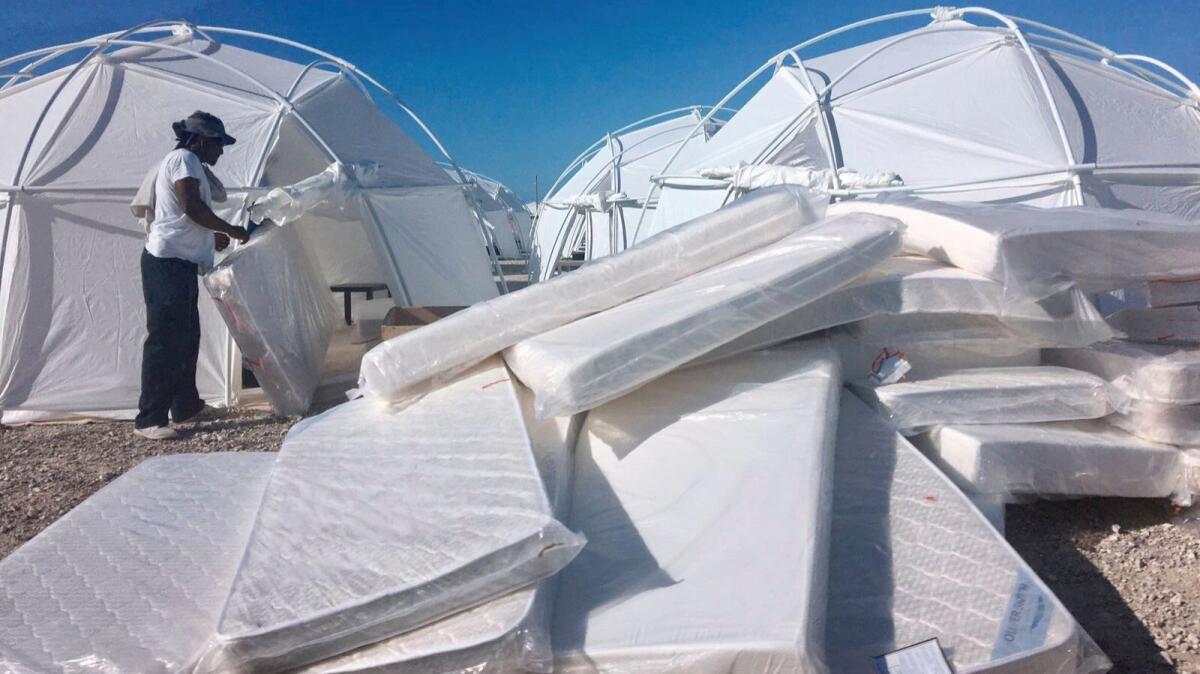 Mattresses and tents set up for attendees on the first day of the Fyre Festival are seen in this file photo.