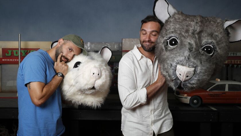 Phil Matarese, left, and Mike Luciano, the co-creators of the HBO animated series "Animals"at their studios in Burbank. The show is in its third season.