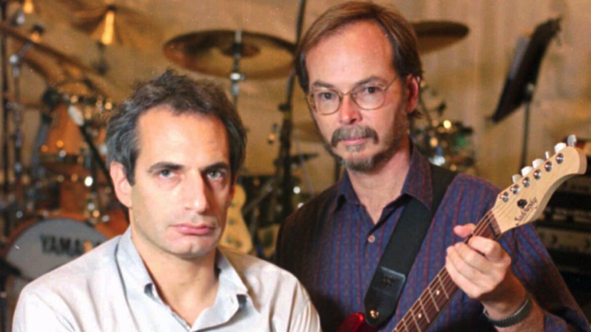 Donald Fagen, left, and Walter Becker in New York City before a rehearsal for Steely Dan's tour that kicked off in August 1993.