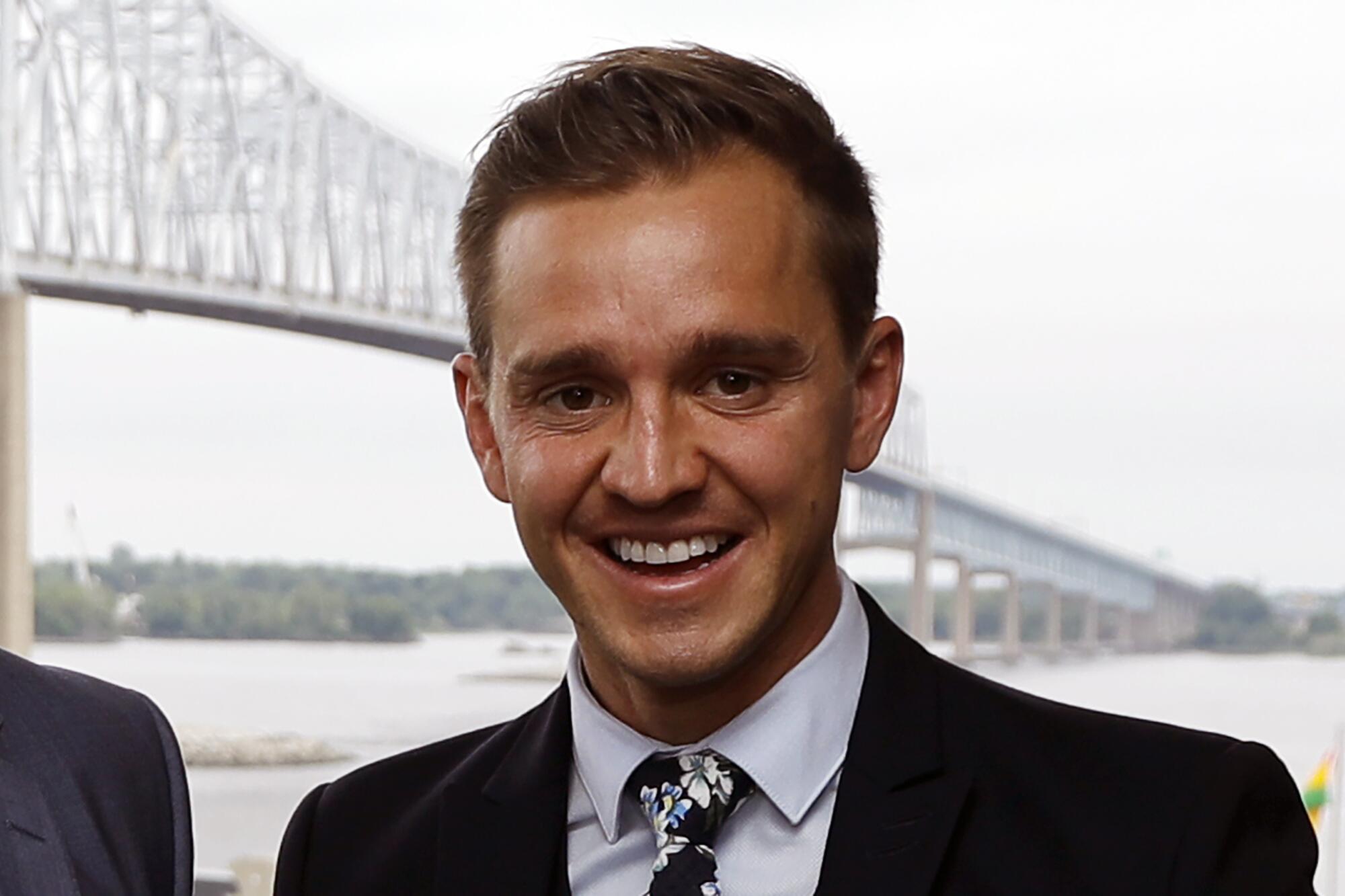 Fox Sports broadcaster Stuart Holden poses May 28, 2018, before a friendly between the U.S. and Bolivia in Chester, Pa.