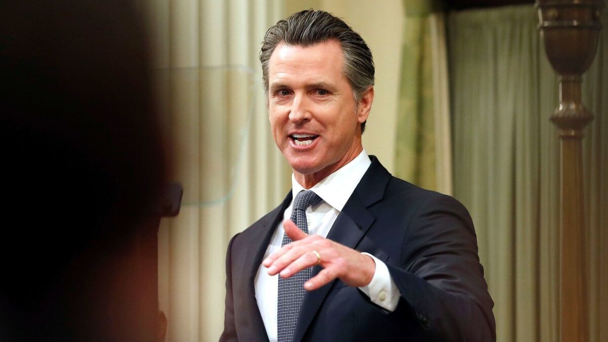 Gov. Gavin Newsom delivers his first State of the State address in Sacramento last week. Newsom has proposed a new tax on water users across California to pay for clean drinking water in low-income communities.