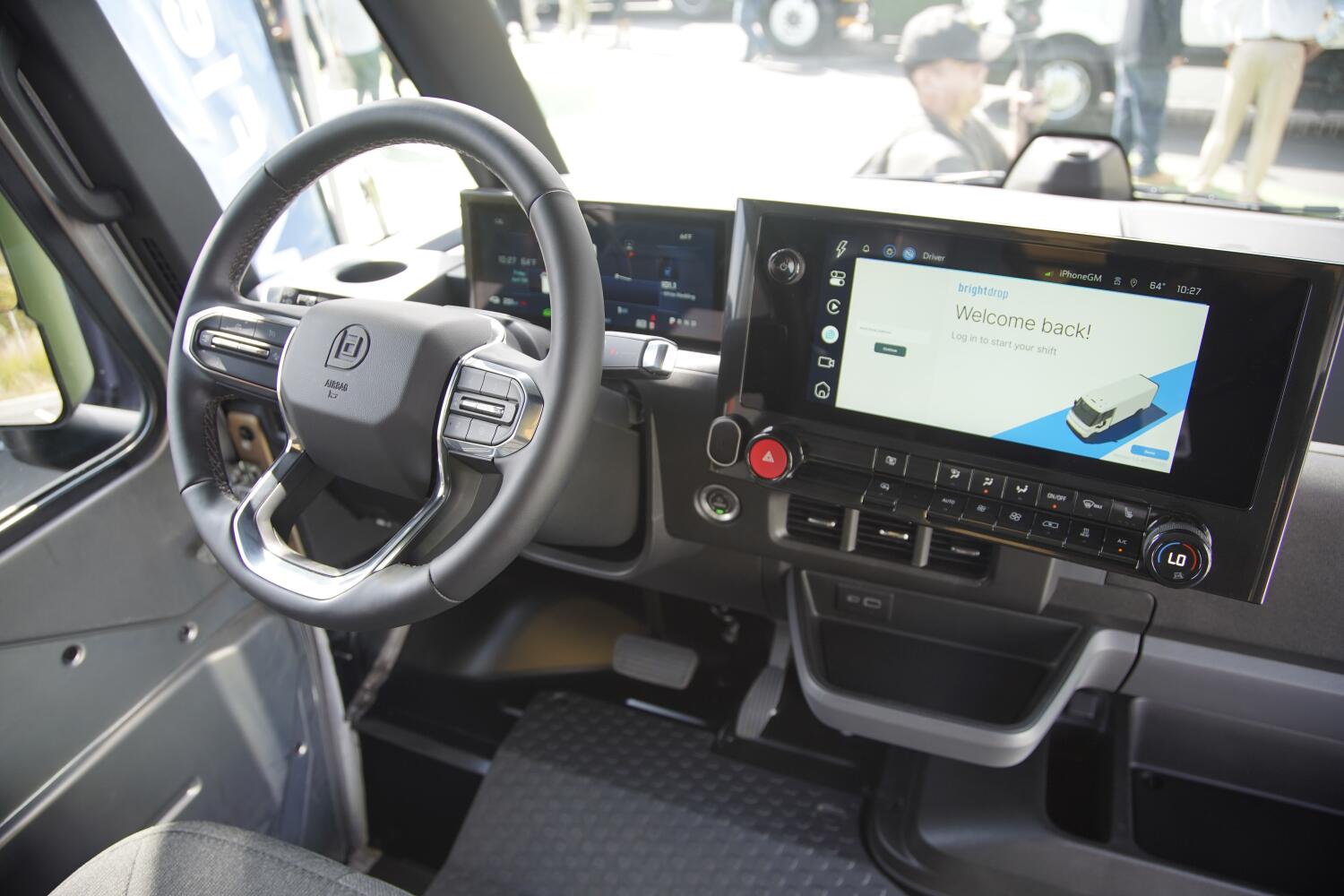 The driver's cab inside the Brightdrop all-electric Zevo 600