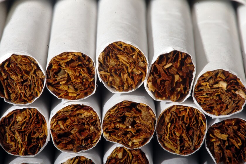 This July 15, 2014 photo shows the tobacco in cigarettes in Philadelphia, Penn.