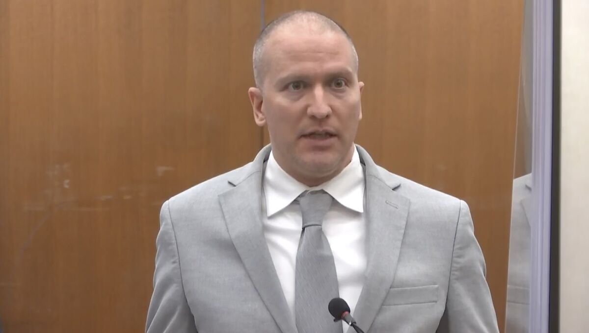 FILE - In this June 25, 2021, file image taken from video, former Minneapolis police Officer Derek Chauvin addresses the court as Hennepin County Judge Peter Cahill presides over Chauvin's sentencing at the Hennepin County Courthouse in Minneapolis. A coalition of news media outlets, including The Associated Press, is asking the judge who oversaw the trial of Chauvin to release the identities of jurors who convicted him in the death of George Floyd. In a court filing Wednesday, Aug. 4, 2021, the coalition said the court's desire to protect jurors from unwanted publicity is not grounds to keep their identities sealed under law. Chauvin was found guilty of murder and manslaughter and was sentenced to 22 1/2 years. (Court TV via AP, Pool, File)