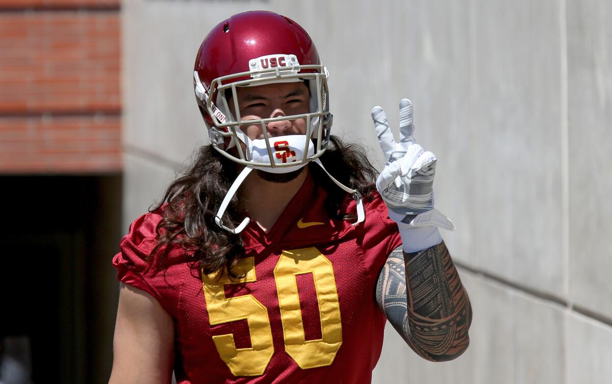 Offensive lineman Toa Lobendahn says of the Trojans' aspirations heading into the game against the Sun Devils: "That's our main thing, to go out there and win a Pac-12 championship."