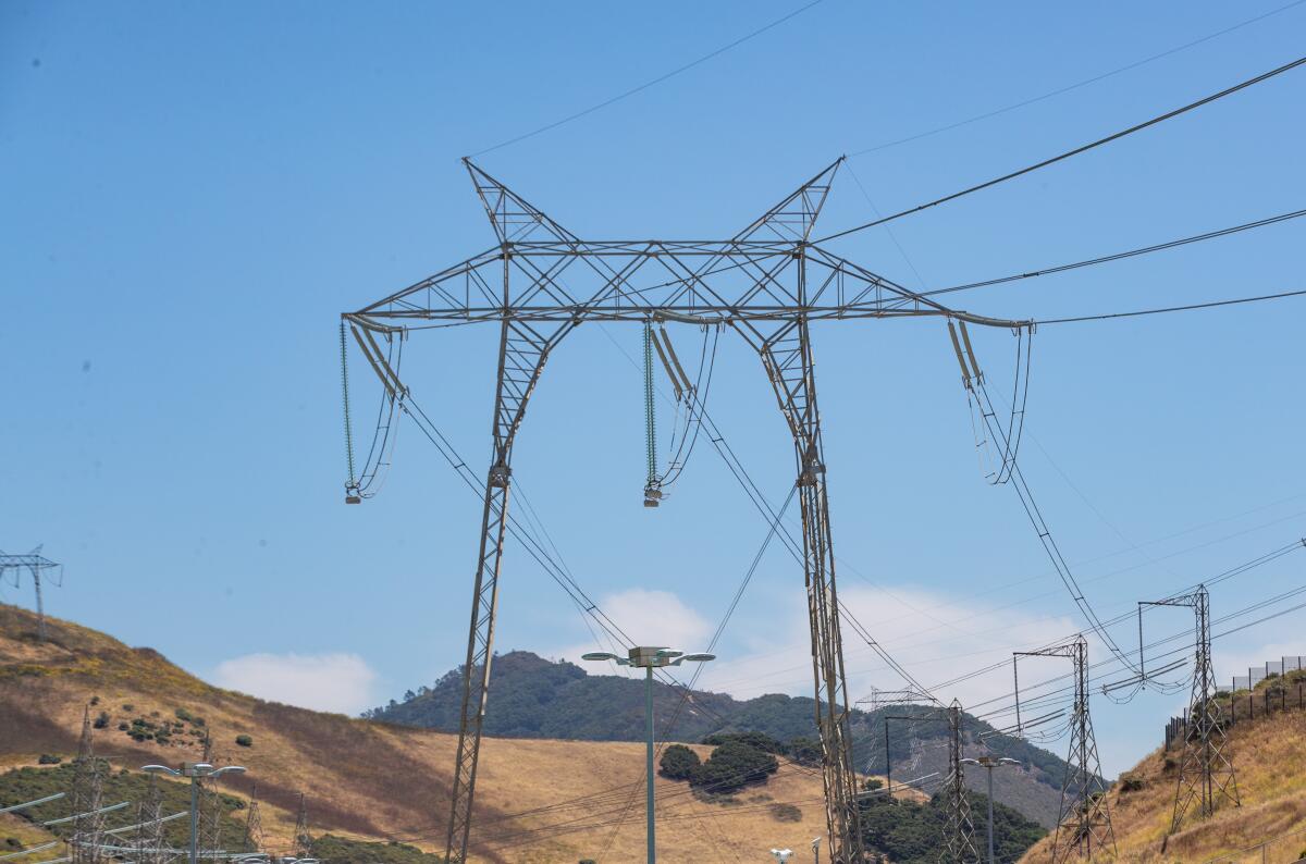Transmission lines carry power away from Diablo Canyon.