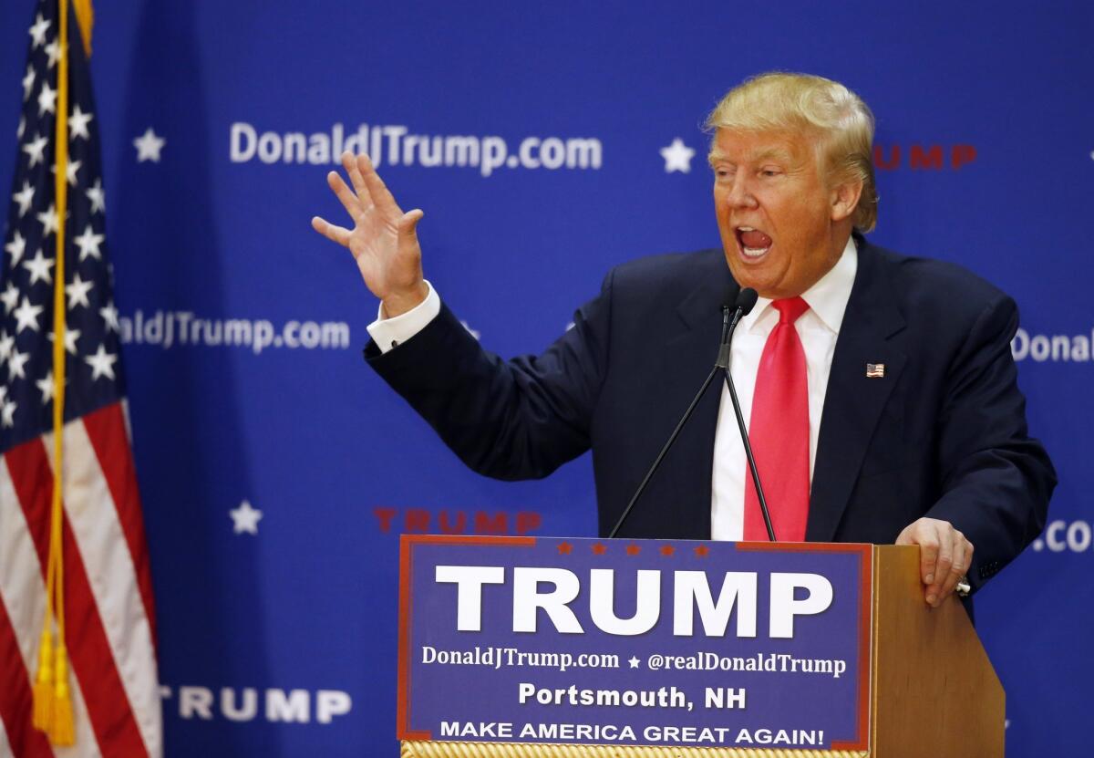 Donald Trump speaks at a rally at Great Bay Community College in Portsmouth, N.H.