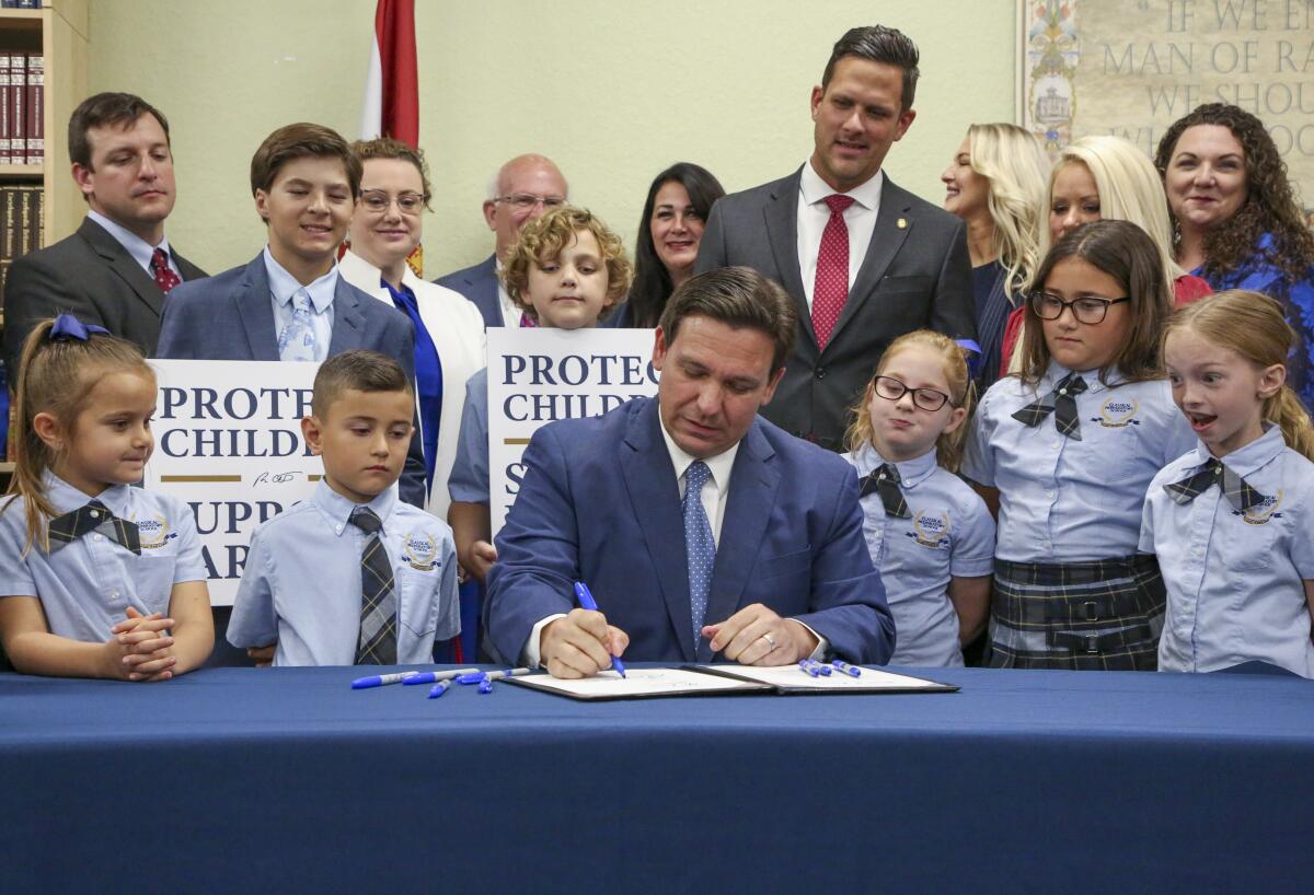 Florida Gov. Ron DeSantis signs the Parental Rights in Education bill