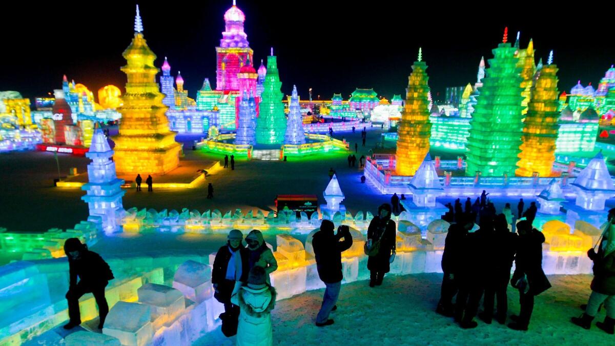 Ice sculptures at the International Harbin Ice and Snow Festival in China,