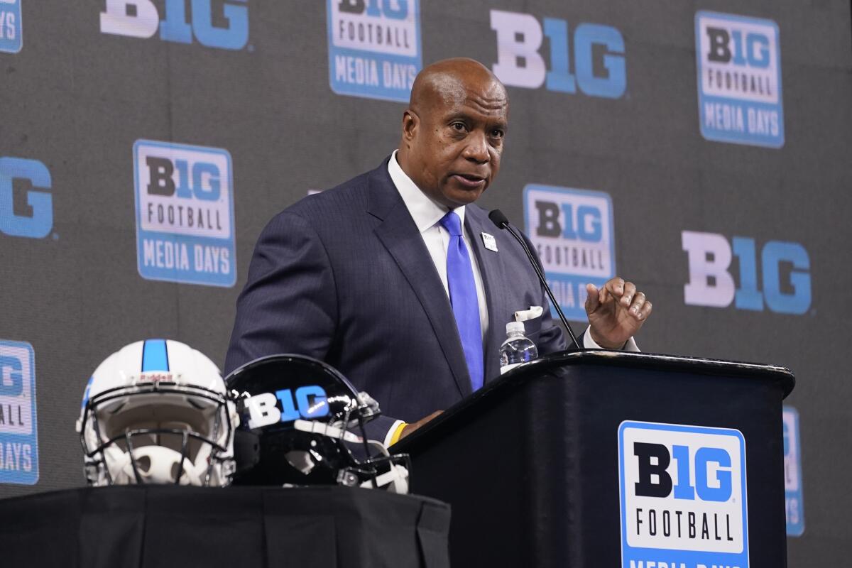 Big Ten Commissioner Kevin Warren talks to reporters during the conference's media days.