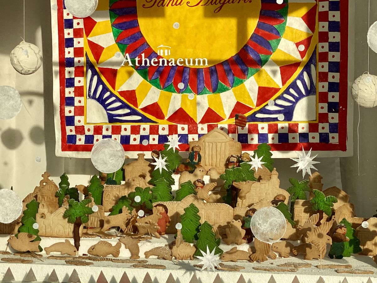 The cookie village created by Girard Gourmet is on the Girard Avenue-facing side of the Athenaeum Music & Arts Library.
