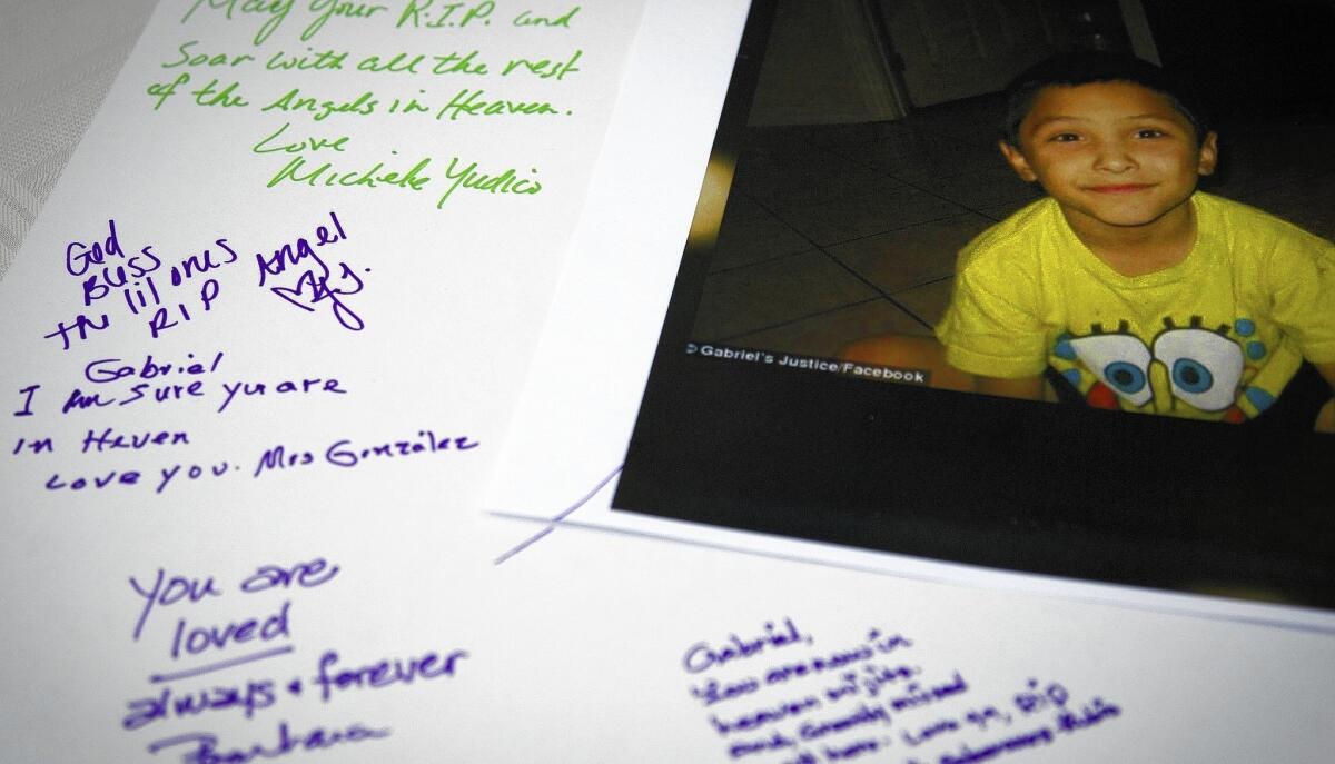 Tributesto Gabriel Fernandez ¿ a Palmdale boy who was allegedly fatally beaten by his mother¿s boyfriend ¿ were written for his June memorial service