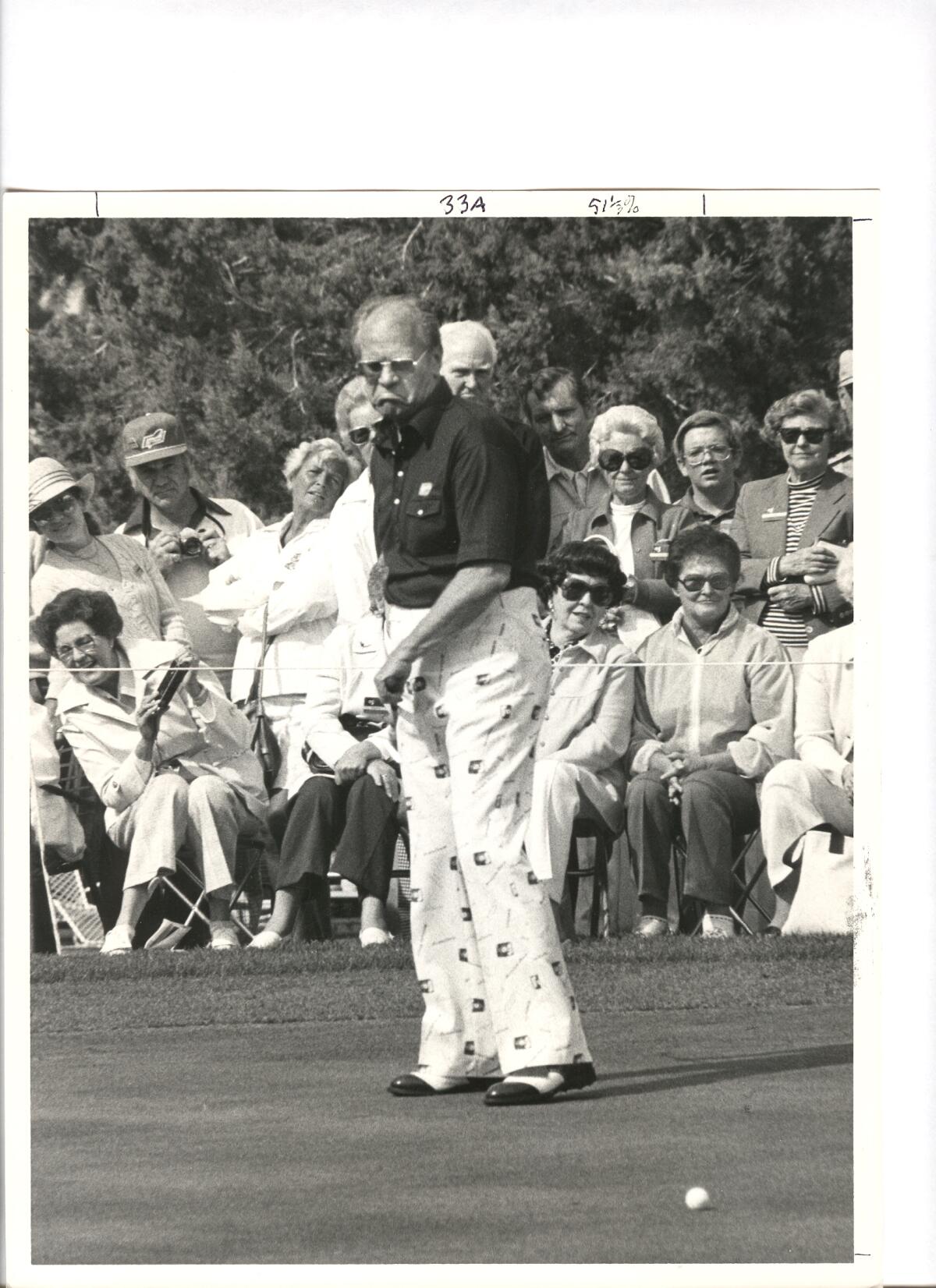 Former President Gerald Ford misses a putt at the Balboa Bay Club in 1977.