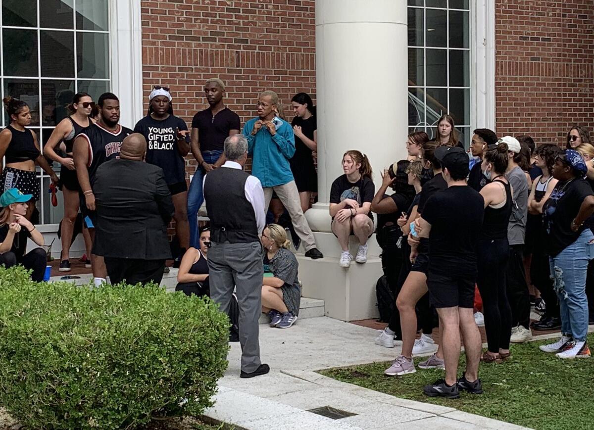 Kelis Herriott and other theater students at Coastal Carolina University boycott classes in September.