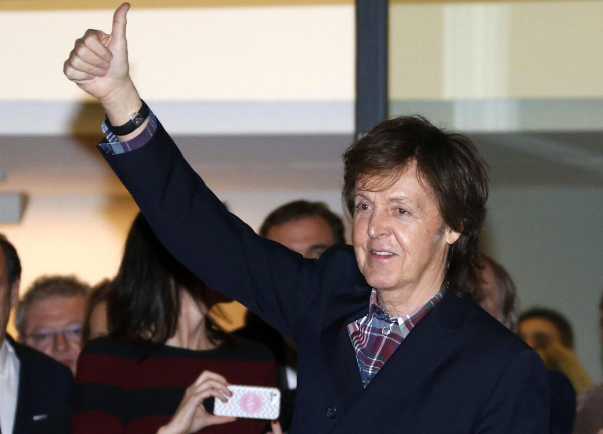 Paul McCartney, shown last month in France, has given a thumbs up to tiny L.A. radio station KCSN-FM (88.5) for programming his new music.
