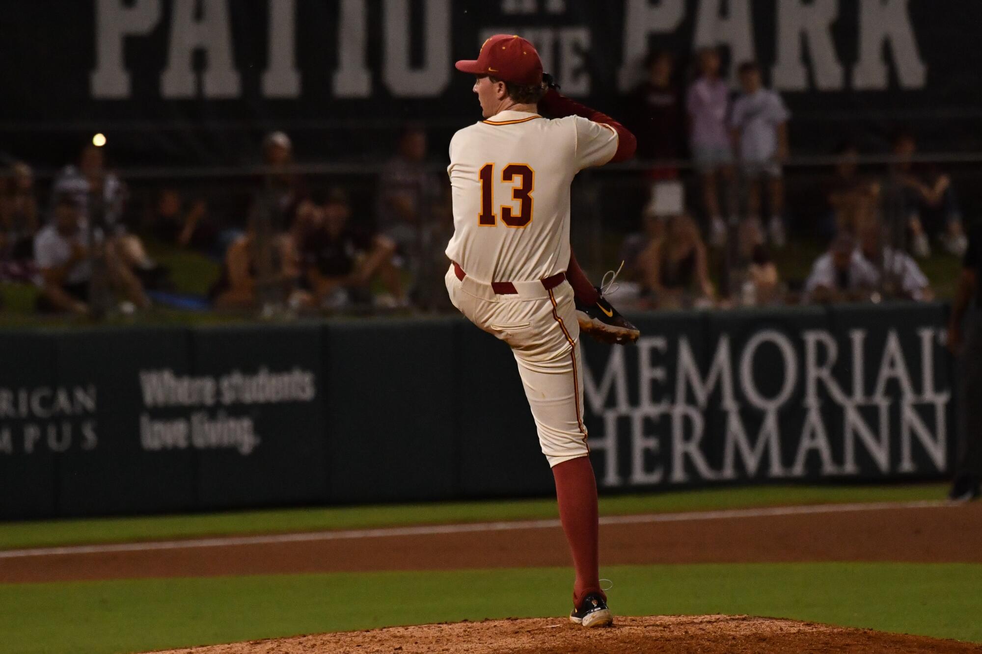 USC sophomore pitcher Andrew Johnson delivers against Texas A&M in the NCAA regionals on Sunday night.