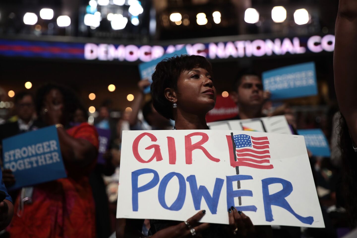 An attendee holds a sign that reads "Girl Power" on the third day of the 2016 Democratic National Convention in Philadelphiaon Wednesday.