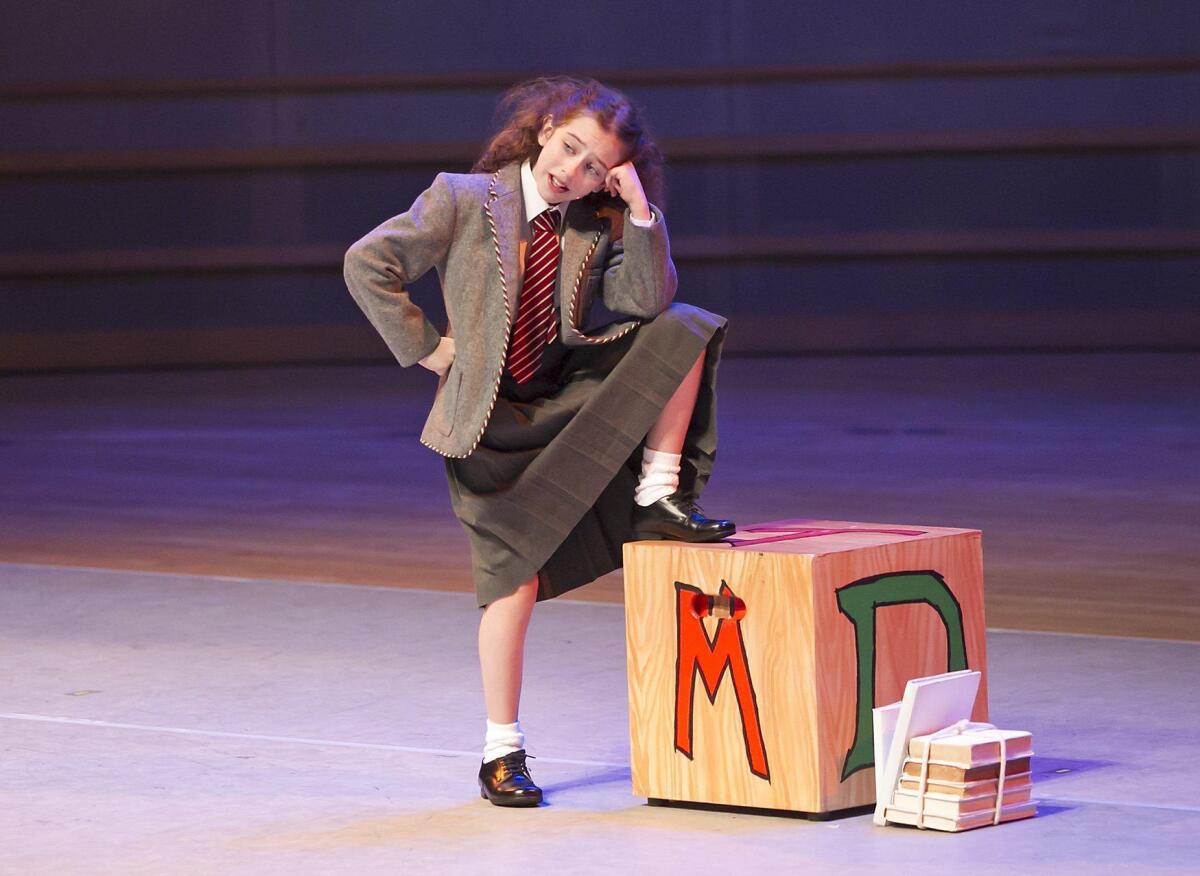 Tori Feinstein performs “Naughty” from the musical “Matilda” during a season preview night at the Renee and Henry Segerstrom Concert Hall on Monday.