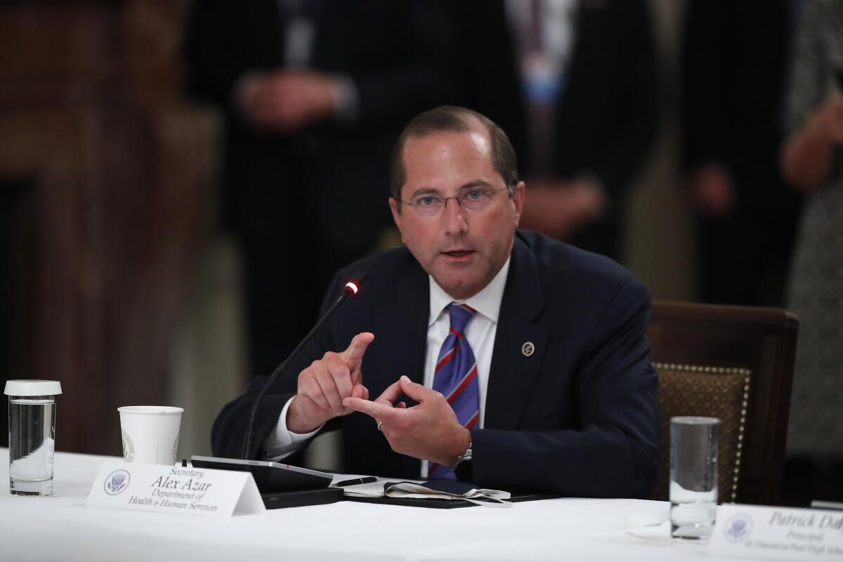 Health and Human Services Secretary Alex Azar speaks at an event at the White House on July 7.