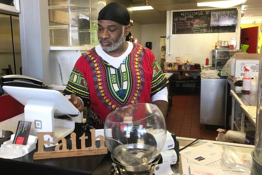 David Simmons, 48, the owner of a soul food restaurant in Jonesboro, Ga., does not think it is is safe open his restaurant to dine in customers. After making $23.97 one day last week, he is struggling to pay rent.